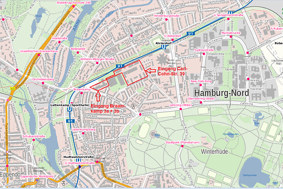 Stadtplan rund um die Akademie der Polizei Hamburg